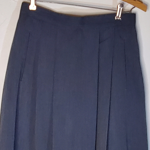 Dark Slate Gray Unique Flat Pleated Front Midi Wool Blend Skirt - Picture 6 of 9
